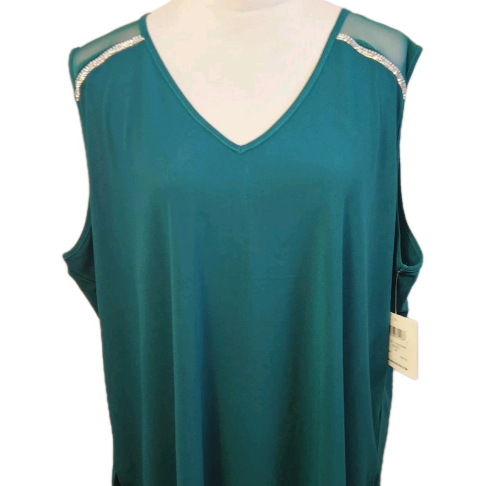 89th & Madison Womens Shimmer Sleeveless Top Size 3X Green Bling Blouse NWT NEW
